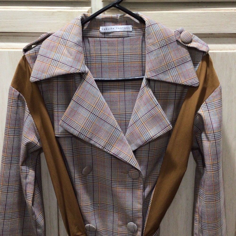 New Market Sample English Factory Plaid and Tan Trench Coat